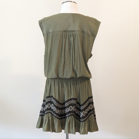 Ramy Brook Isra Mini Dress Sleeveless Deep V Neck Crochet Detail Clover XL NWT - Picture 8 of 16